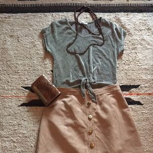 Striped short sleeved blouse with tie front